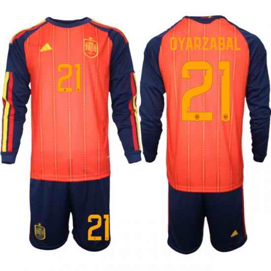 Spain 2026 FIFA World Cup Soccer Jersey Red LONG #21 OYARZABAL